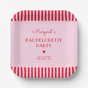 Moderne Retro Roze & Rode Strepen Bachelorette Fee Papieren Bordje
