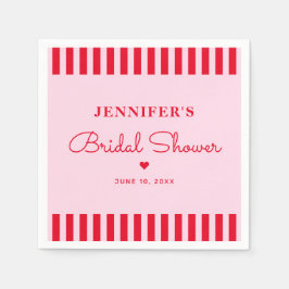 Moderne Retro Roze & Rode Strepen Bruidsdouche Servet