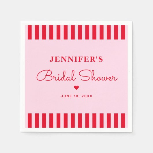 Moderne Retro Roze & Rode Strepen Bruidsfeest Servet (Voorkant)