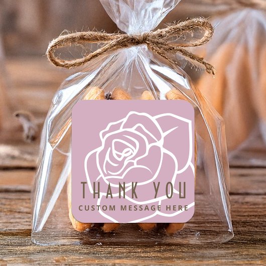 Moderne retro roze rozenbloem Dank u Vierkante Sticker