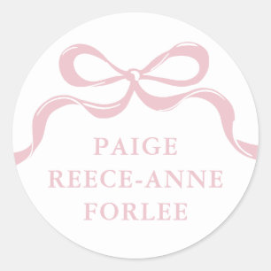 Moderne Retro Roze Strik Geboorteaankondiging Baby Ronde Sticker