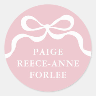 Moderne Retro Roze Strik Geboorteaankondiging Baby Ronde Sticker