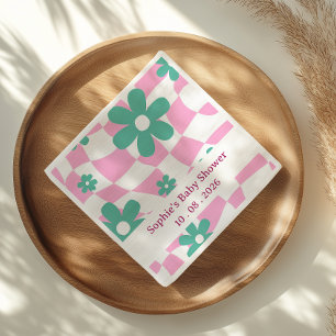 Moderne Retro Roze & Turquoise Bloemen Baby Shower Servet