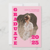 Moderne Retro Roze Typografie 2 Foto Afstuderen Kaart (Voorkant)