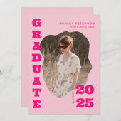 Moderne Retro Roze Typografie Foto Afstuderen Aankondiging (Voorkant / Achterkant)