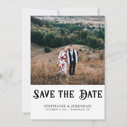 Moderne Retro Rustic Verloving Foto Save The Date (Voorkant)