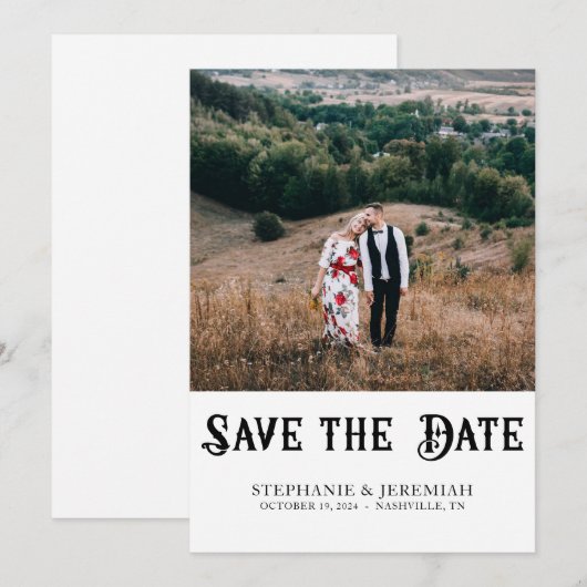 Moderne  Retro Rustic Verloving Foto Save The Date (Voorkant / Achterkant)