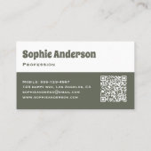 Moderne Retro Saliegroen Schachbrett met QR-code  Visitekaartje (Achterkant)