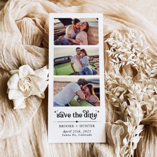 Moderne Retro Save The Date | Fotocabine Strip Magnetische Uitnodiging