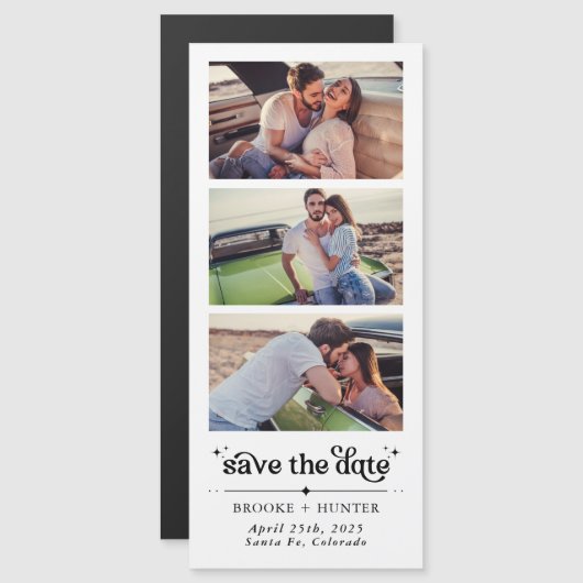 Moderne Retro Save The Date | Fotocabine Strip Magnetische Uitnodiging (Voorkant / Achterkant)