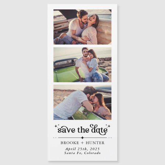 Moderne Retro Save The Date | Fotocabine Strip Magnetische Uitnodiging (Voorkant)