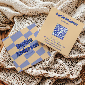 Moderne Retro Schaakbord QR-code Vierkante Visitekaartje