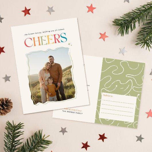 Moderne Retro Script Familie Foto Kerstmis Feestdagenkaart