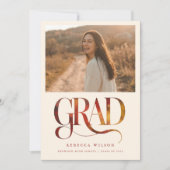 Moderne Retro Script Grad Foto Afstudeerfeest Kaart (Voorkant)
