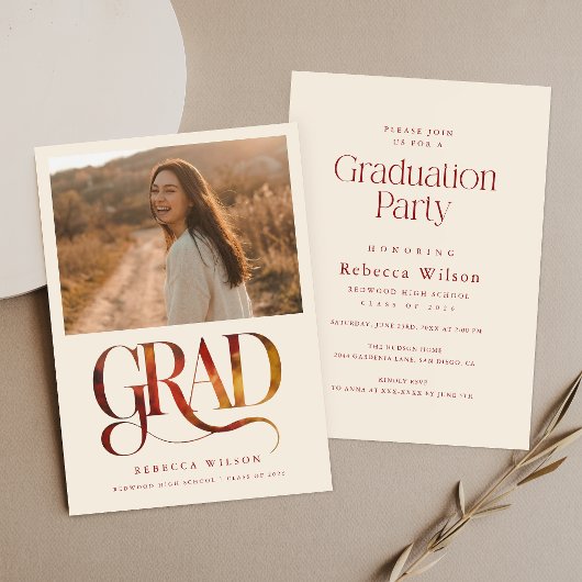 Moderne Retro Script Grad Foto Afstudeerfeest Kaart
