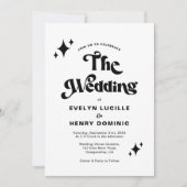 Moderne Retro Script Zwarte en Witte Huwelijk Kaart (Voorkant)