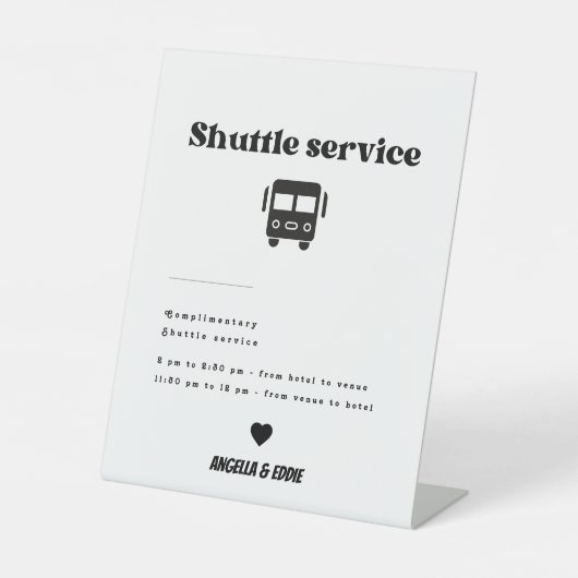Moderne Retro Shuttle Service Trouwbord Reclamebord Met Voetstuk (Voorkant)