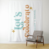 Moderne Retro Sinaasappel en Blauwgroen bruiloft Wandkleed (In situ)