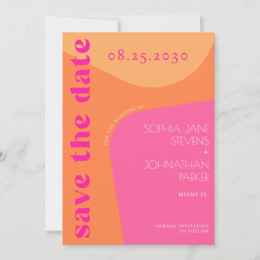 Moderne retro sinaasappel roze abstracte vormen br save the date (Voorkant)