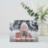 Moderne Retro Sleigh Het Seizoen Foto Kerstmis Feestdagenkaart (Staand voorkant)