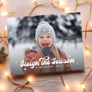 Moderne Retro Sleigh Het Seizoen Foto Kerstmis Feestdagenkaart