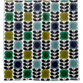 Moderne Retro  Spot Bloemen Stem, Blauw groen Douchegordijn (Voorkant)