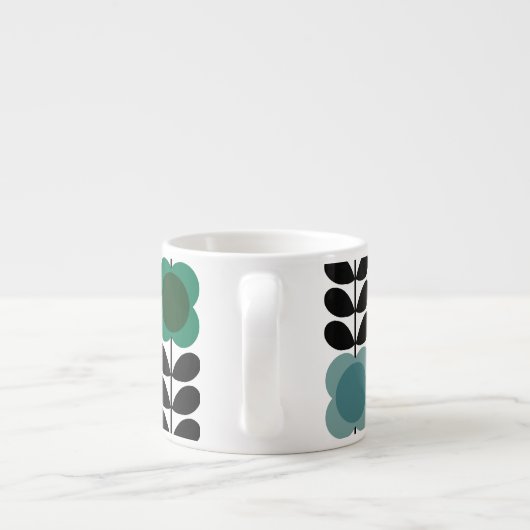 Moderne Retro  Spot Bloemen Stem, Blauw groen Espresso Kop (Achterkant)