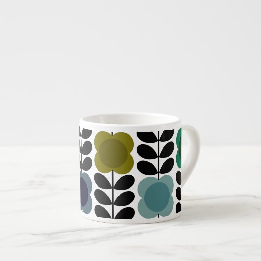 Moderne Retro  Spot Bloemen Stem, Blauw groen Espresso Kop (Voorkant rechts)