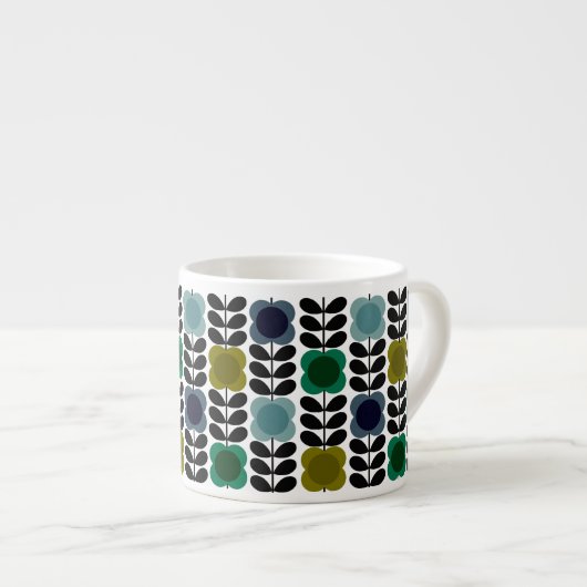 Moderne Retro  Spot Bloemen Stem, Blauw groen Espresso Kop (Voorkant rechts)