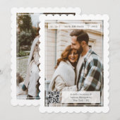 Moderne Retro Stempel QR Code Trouwen Tweezijdige Save The Date (Voorkant / Achterkant)