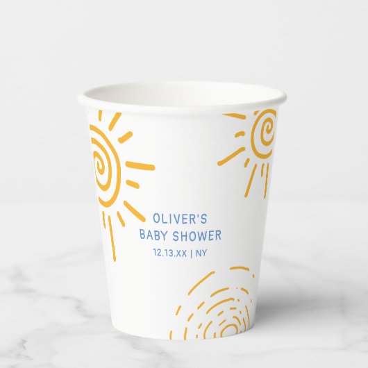 Moderne retro straal van zonneschijn Baby shower Papieren Bekers (Voorkant)