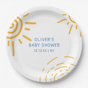 Moderne retro straal van zonneschijn Baby shower Papieren Bordje