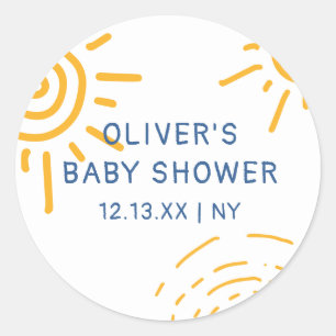 Moderne retro straal van zonneschijn Baby shower Ronde Sticker