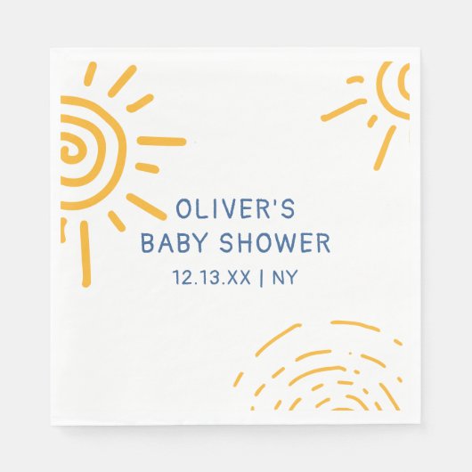 Moderne retro straal van zonneschijn Baby shower Servet (Voorkant)