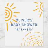 Moderne retro straal van zonneschijn Baby shower Wijn Etiket (Enkel label)
