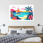 Moderne retro strand scene 01 canvas afdruk (Insitu (Slaapkamer))