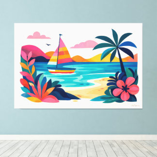Moderne retro strand scene 01 canvas afdruk