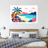 Moderne retro strand scene 02 canvas afdruk (Insitu (Slaapkamer))
