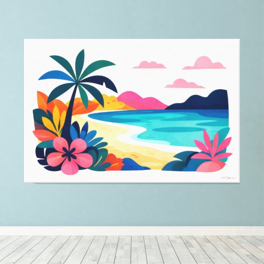 Moderne retro strand scene 02 canvas afdruk (Insitu (Houten vloer))