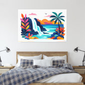Moderne retro strand scene 03 canvas afdruk (Insitu (Slaapkamer))