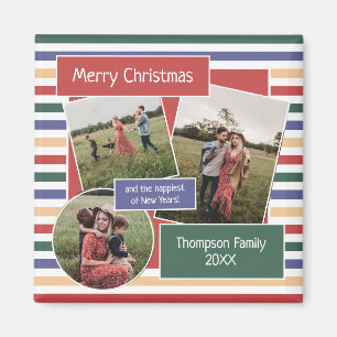 Moderne retro strepen ingelijst foto's Kerstmis Magneet