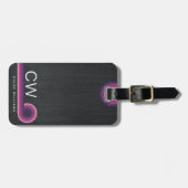Moderne Retro Strepen Monogram Bagagelabel (Voorkant horizontaal)