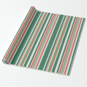 Moderne Retro Stripe Kerstvakantie Cadeaupapier (Uitgerold)