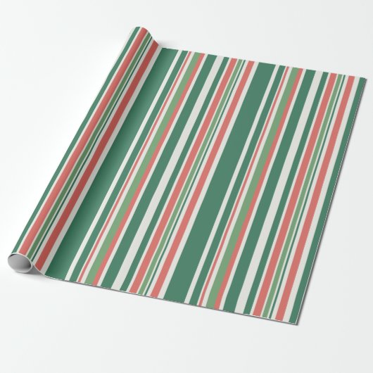 Moderne Retro Stripe Kerstvakantie Cadeaupapier (Uitgerold)
