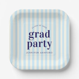 Moderne Retro Stripes Marine Blauw Graduation Part Papieren Bordje