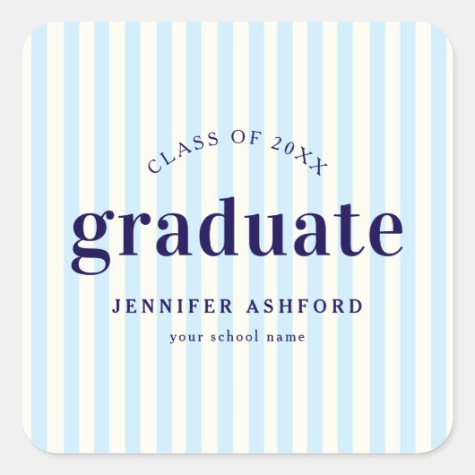 Moderne Retro Stripes Marine Blauw Graduation Part Vierkante Sticker (Voorkant)