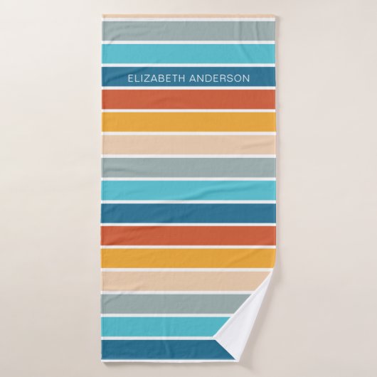Moderne Retro Sunset Stripes gepersonaliseerd Bad Handdoek (Badhanddoek)