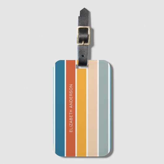Moderne Retro Sunset Stripes gepersonaliseerd Bagagelabel (Voorkant (verticaal))