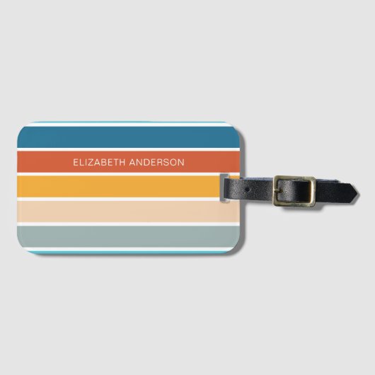 Moderne Retro Sunset Stripes gepersonaliseerd Bagagelabel (Voorkant (horizontaal))