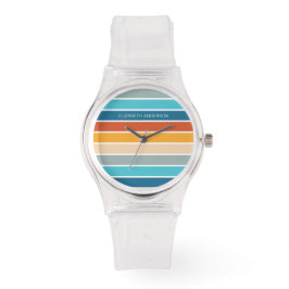Moderne Retro Sunset Stripes gepersonaliseerd Horloge
